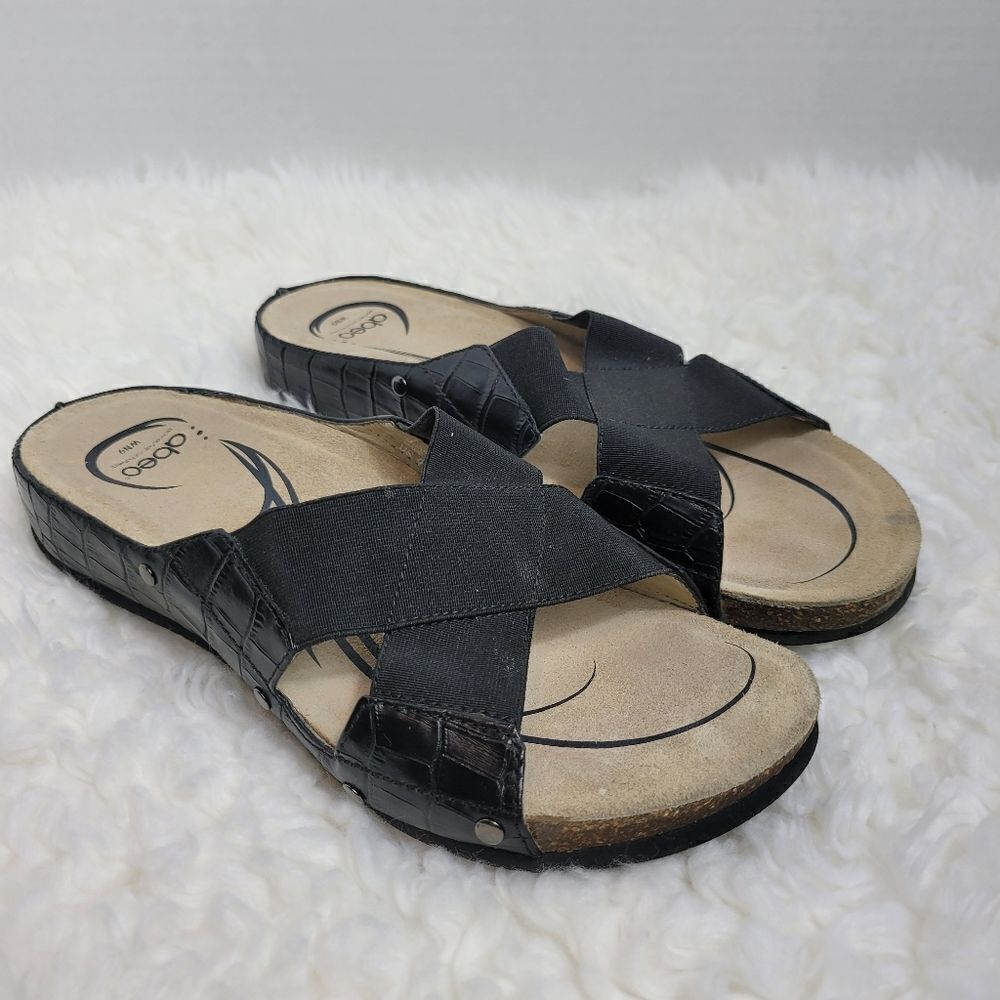Abeo BIO System Sandals Womens Size 9 Footbed Coronado Croc Embossed Black